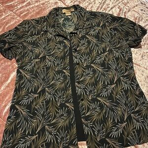 Notations vintage Black and Brown Leaf Print Shirt button down blouse